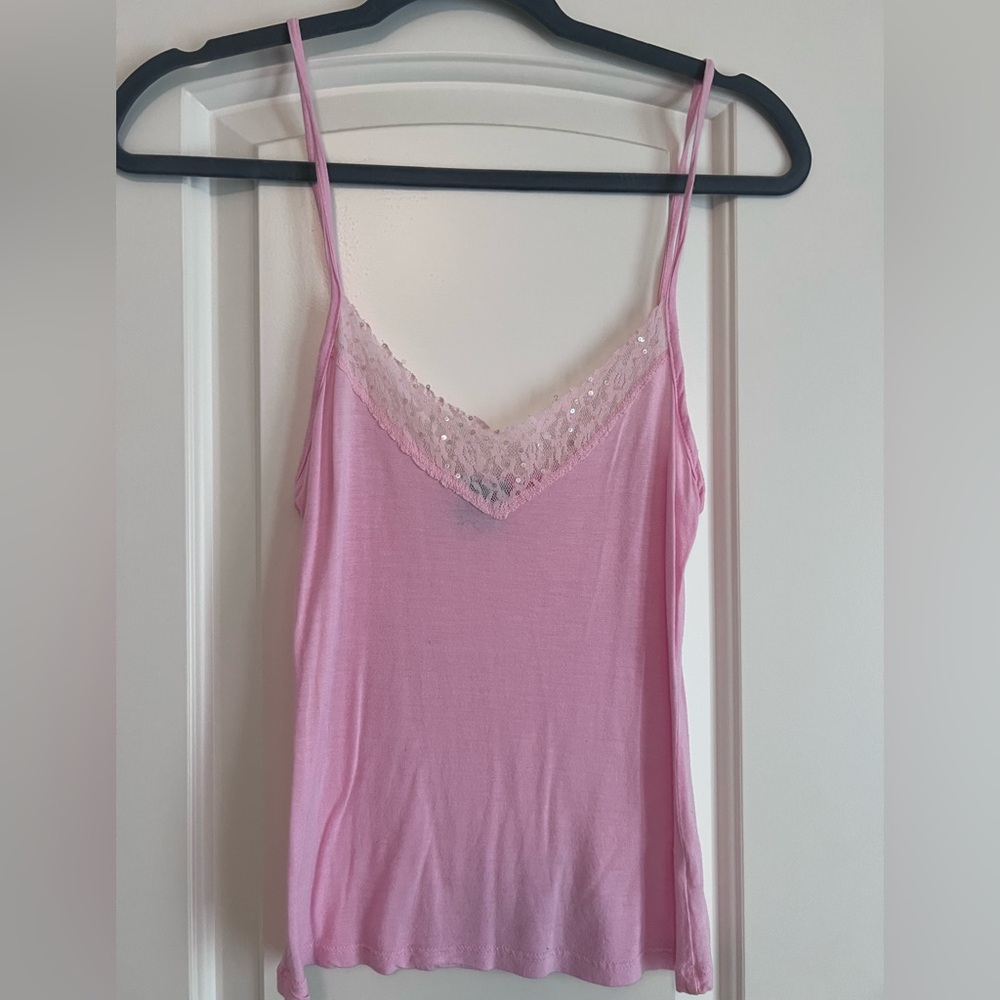 Pink Lace Trim Cami Top